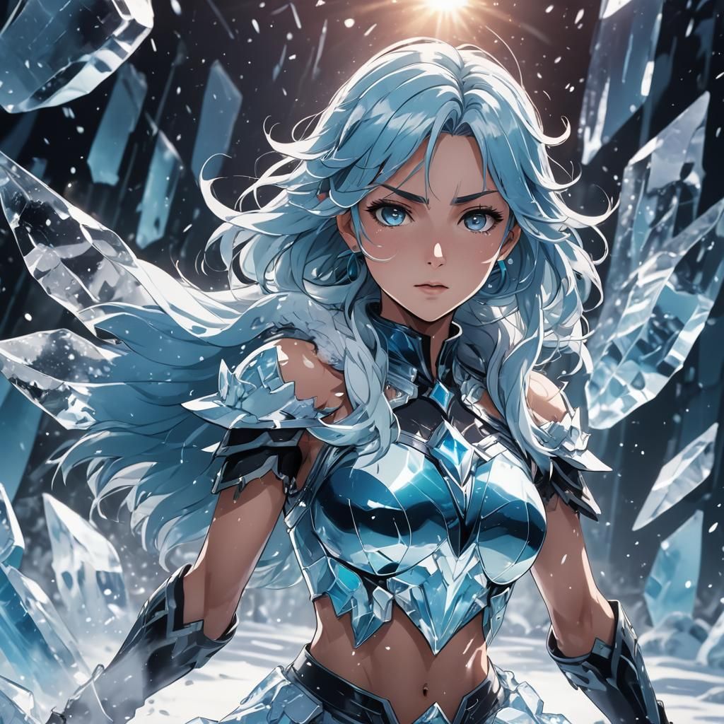 Anime Ice Queen with Cel-Shaded Manga Style