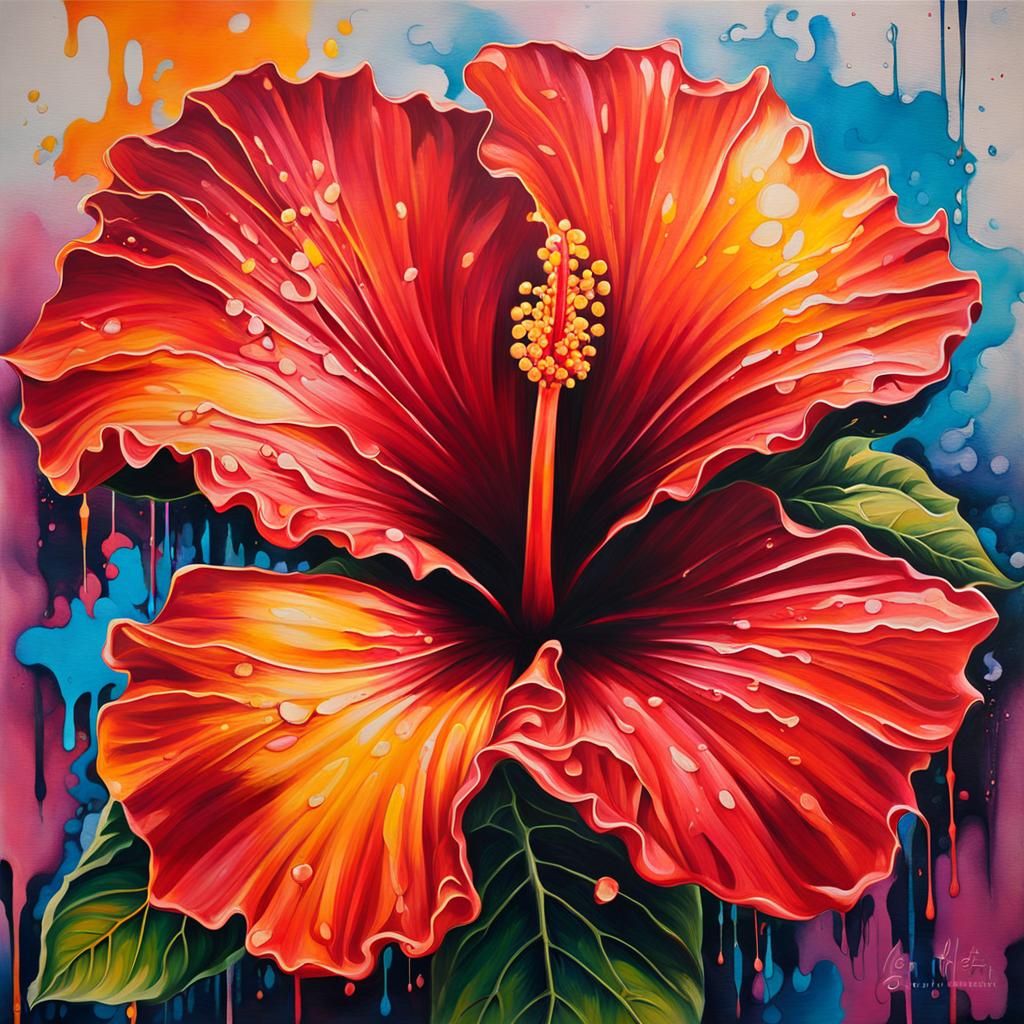Hibiscus Flower Graffiti Art in Sunny Garden