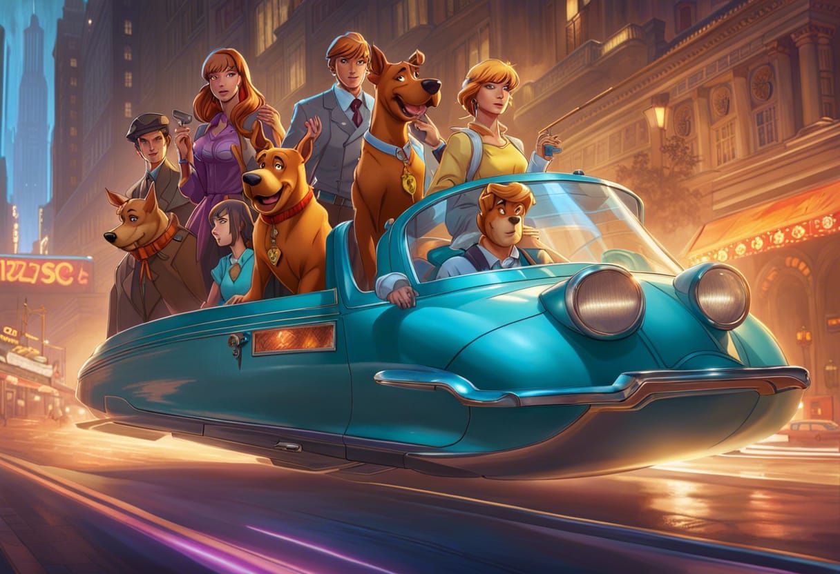 Scooby Doo is driving a flying car, art by Iwao Takamoto, head and shoulders portrait, 8k resolution concept art portrai...