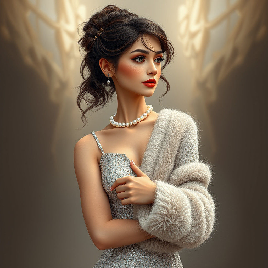 Elegant Woman in Glitter Dress, Matte Painting