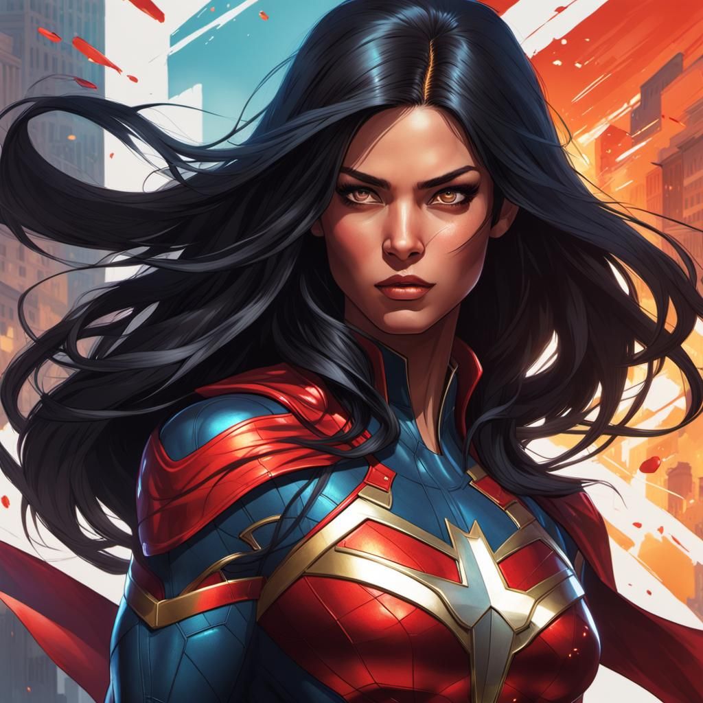 Hispanic Superhero Portrait in Art Nouveau Style