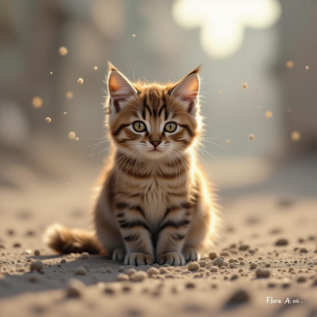 Whimsical Cat Drawing in Car Dust Art Style