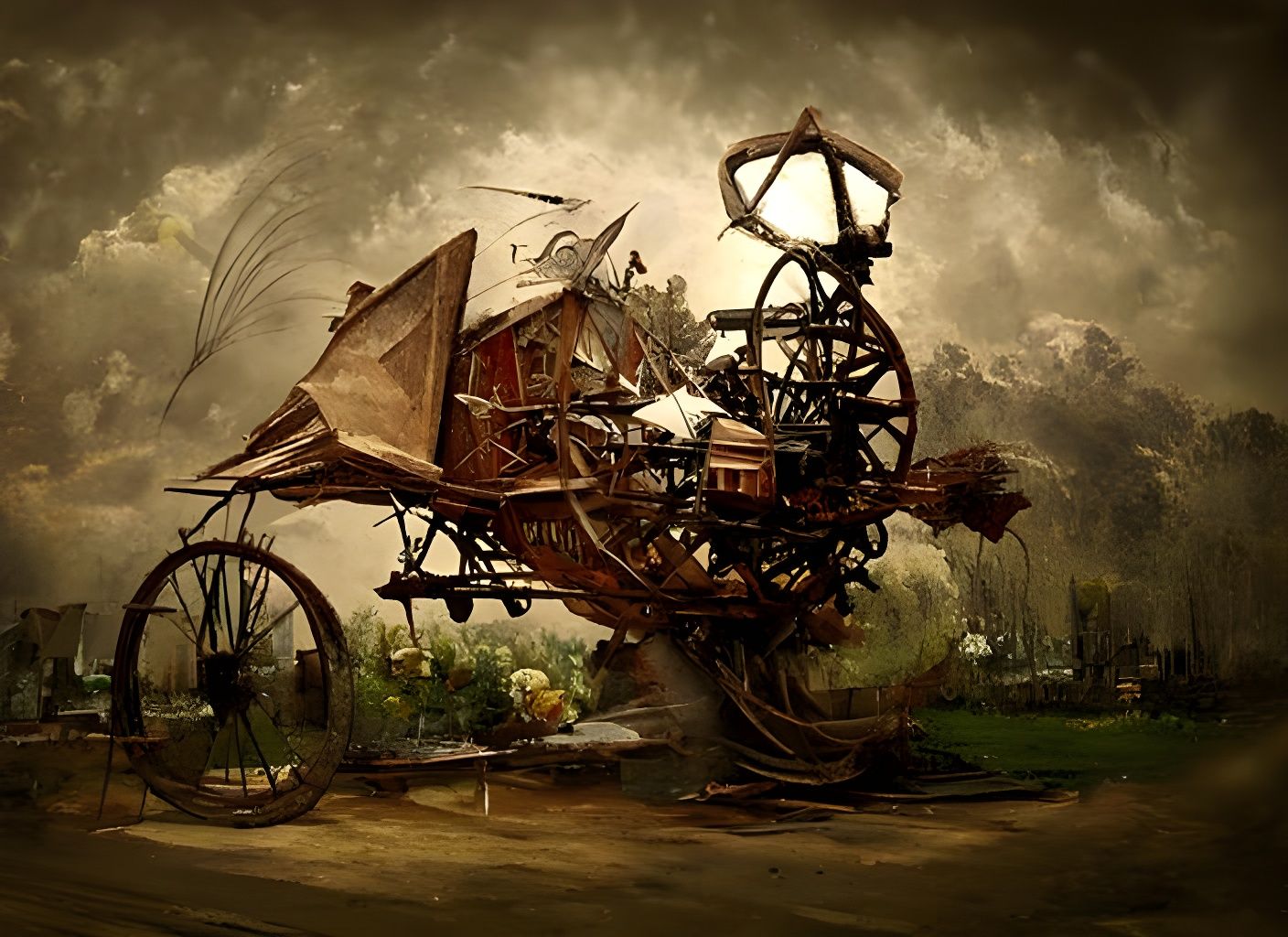 Windpunk Machine in Hyperdetailed Landscape Painting