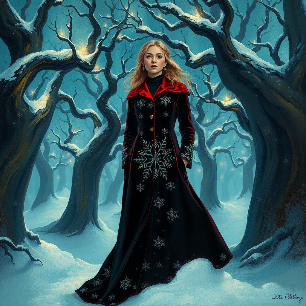 Surreal Winter Wonder Woman in Velvet Coat