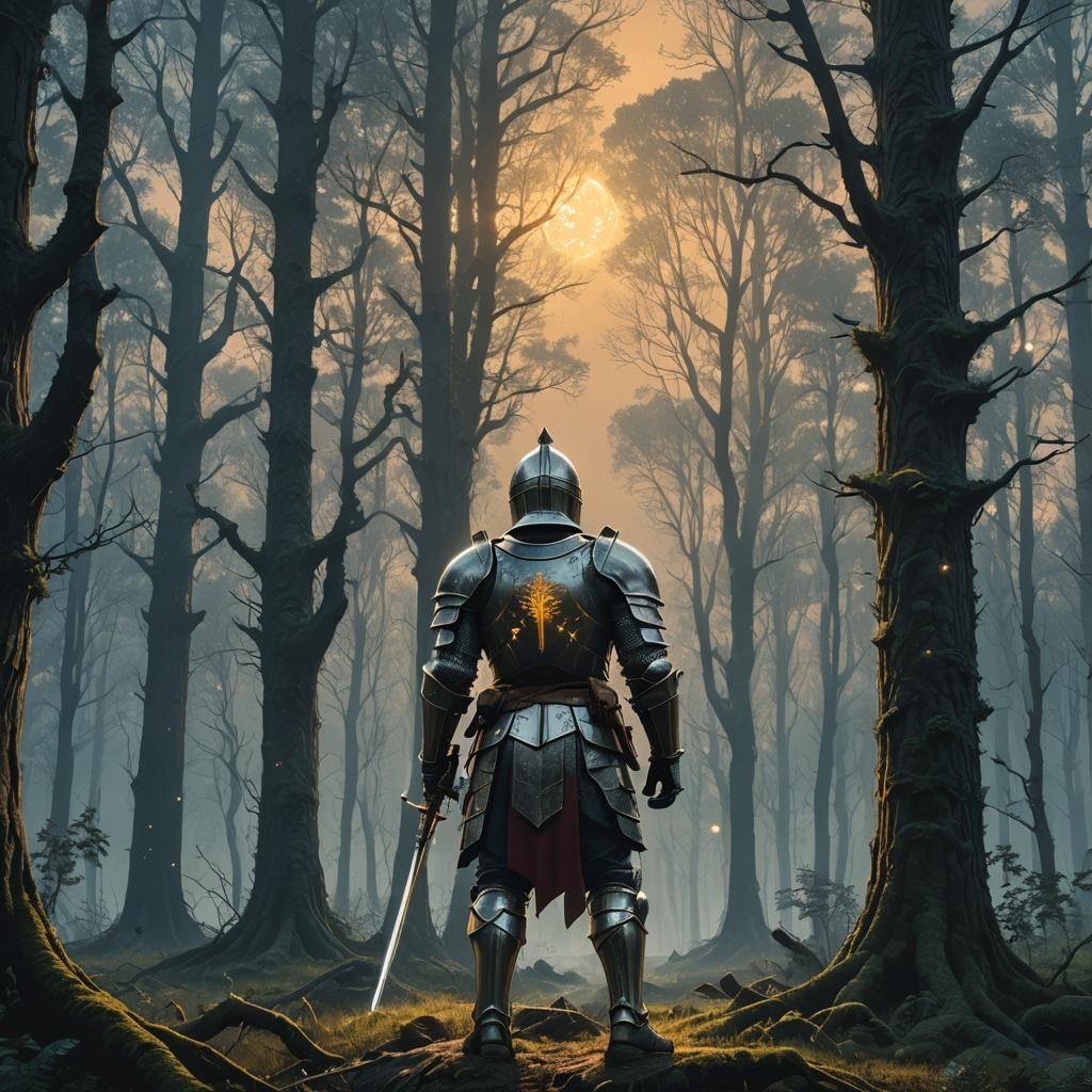 Knight in Mystical Forest: Digital Matte Painting