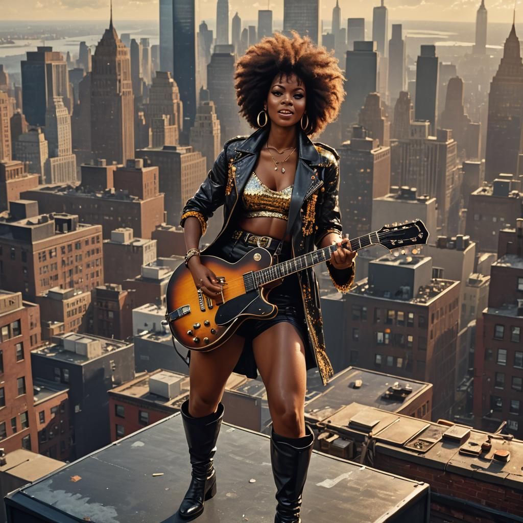 Powerful Black Woman Rockstar on NYC Rooftop