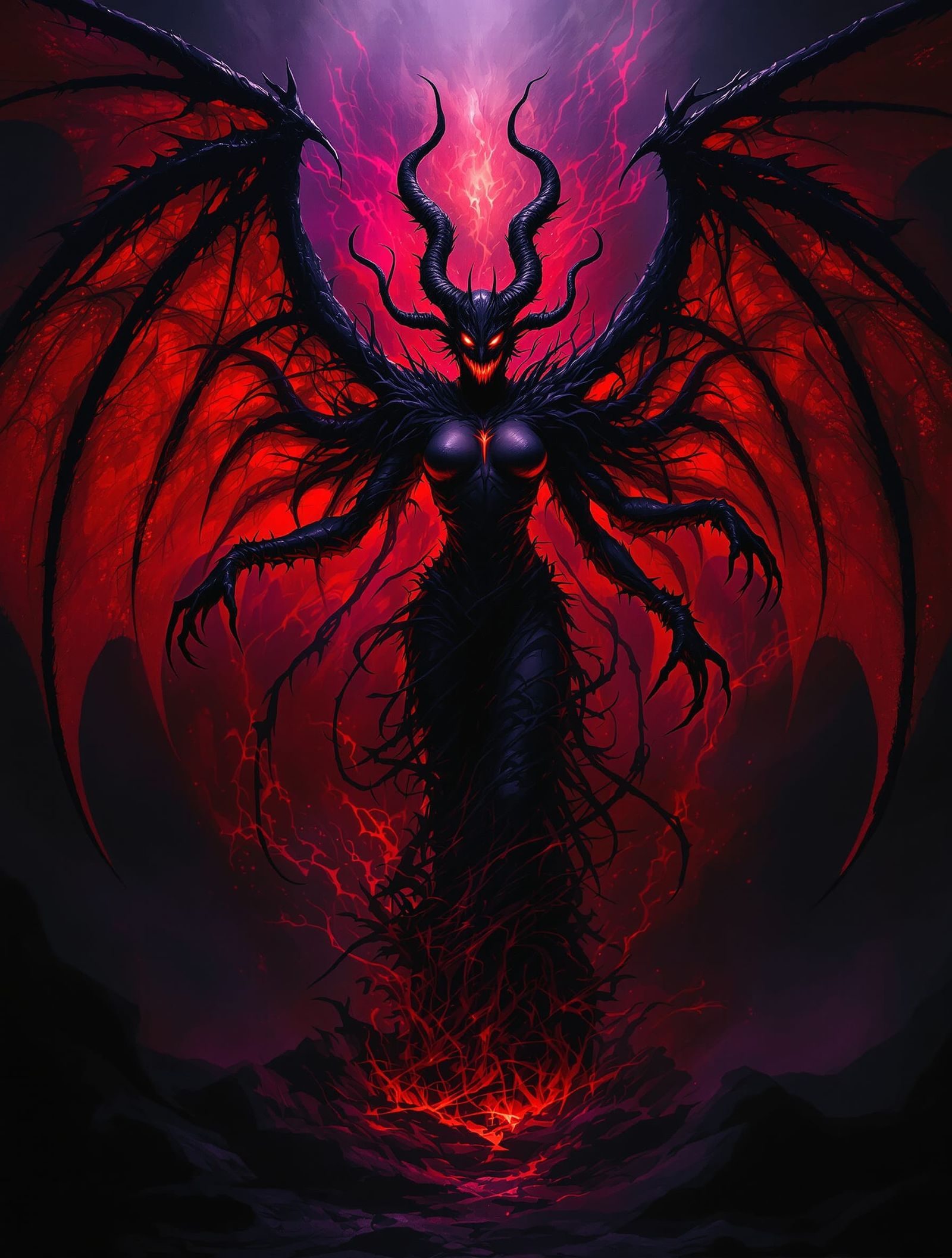 Demonic Goddess Kattiyora in Dark Fantasy Illustration Style