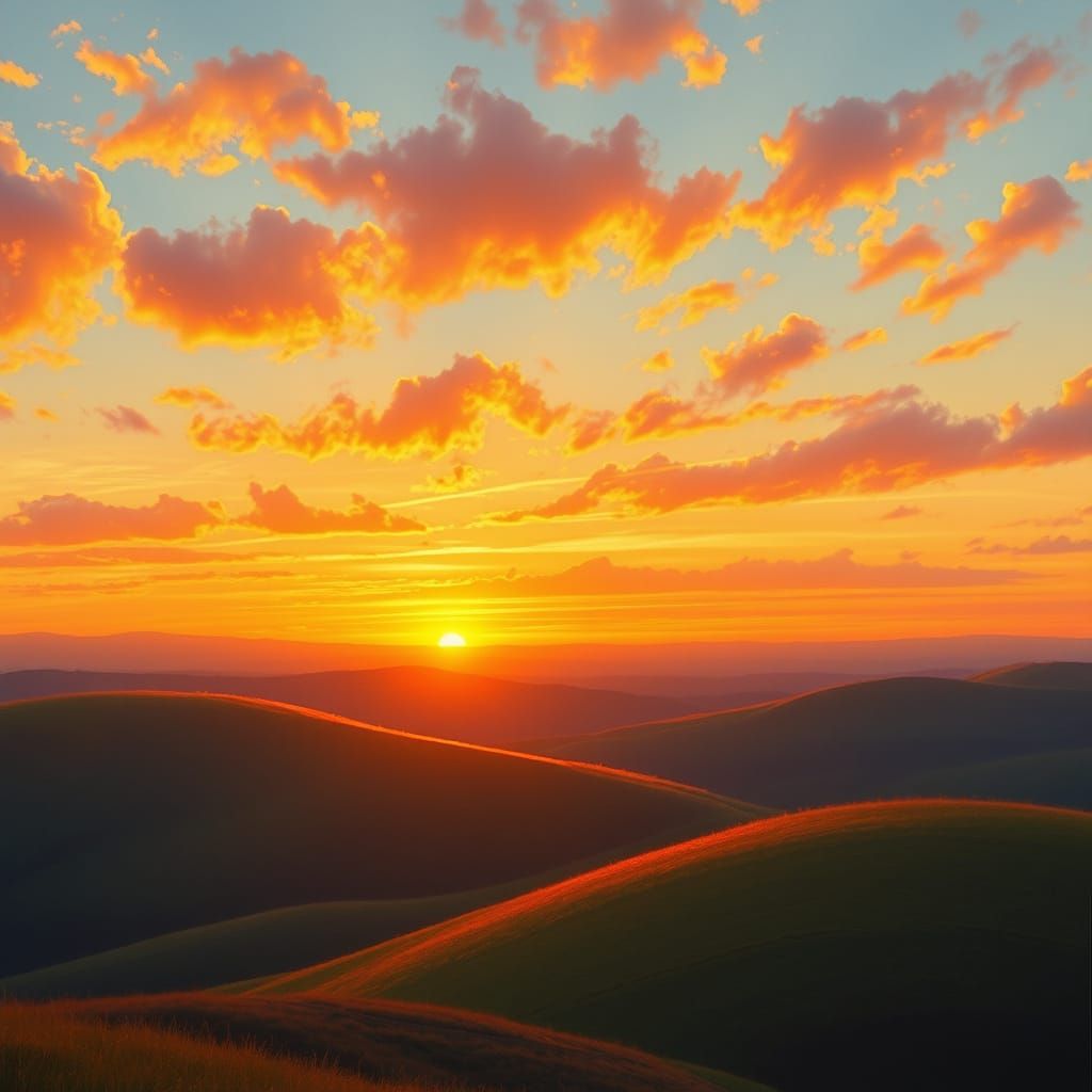 Surreal Sunrises Over Rolling Hills in Vibrant Colors