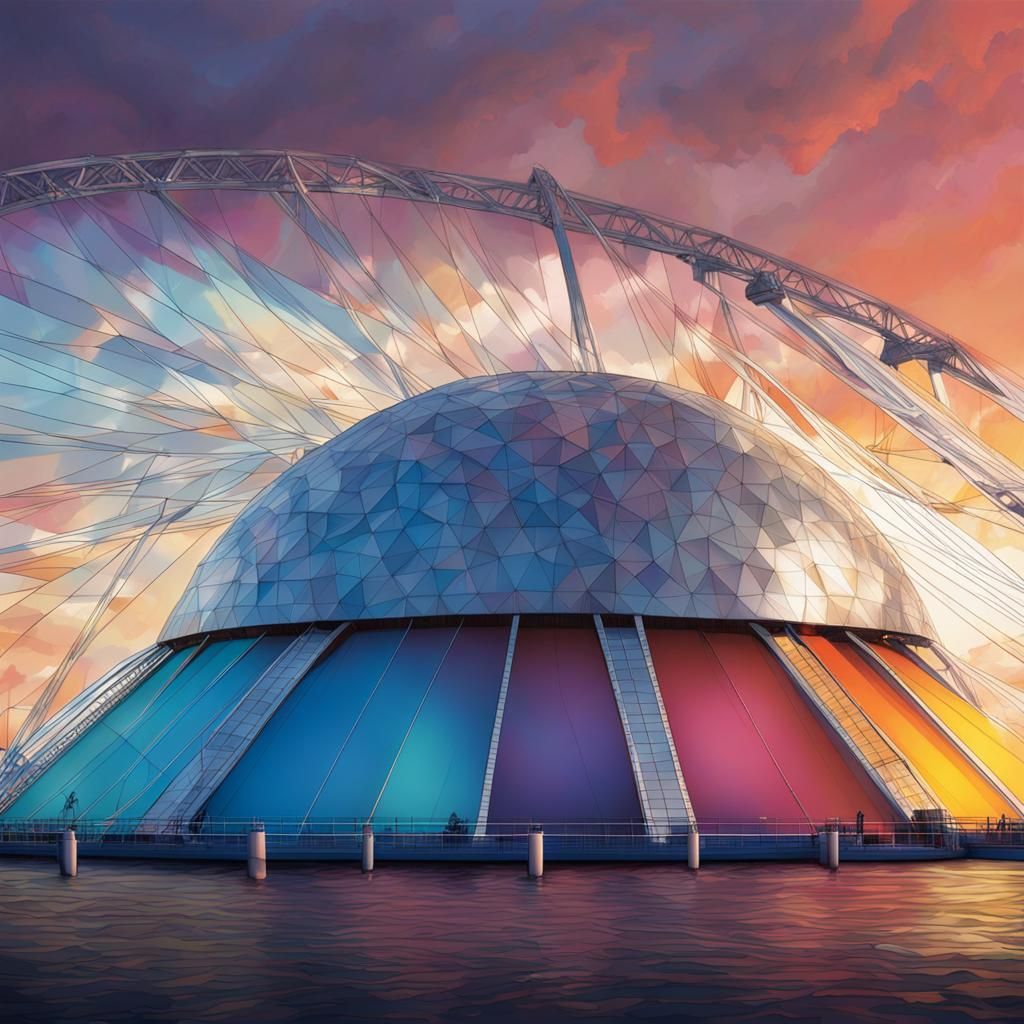 Hyperrealistic Low Angle Shot of Millennium Dome