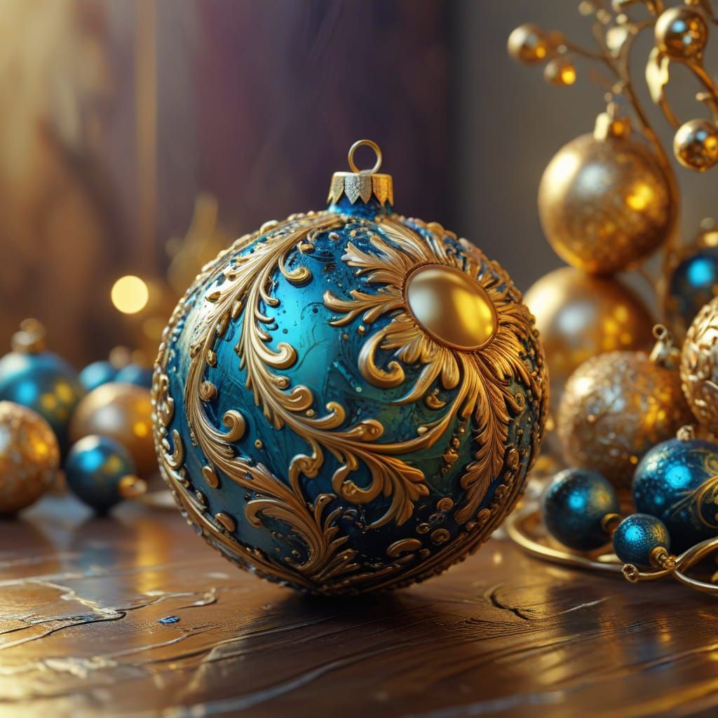 Surrealist Ornament with Golden Accents in Vibrant Oil Paint...