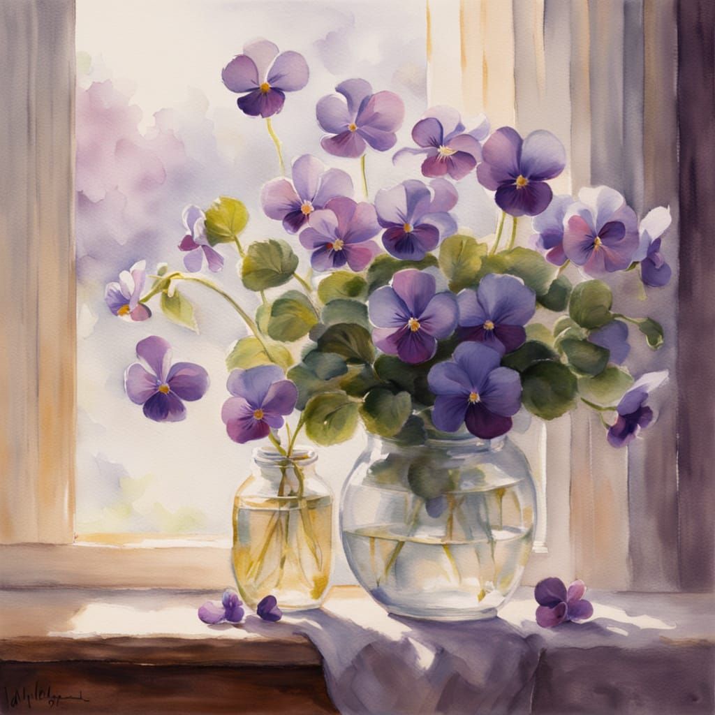 Violets in Soft Focus, Impressionist Watercolor
