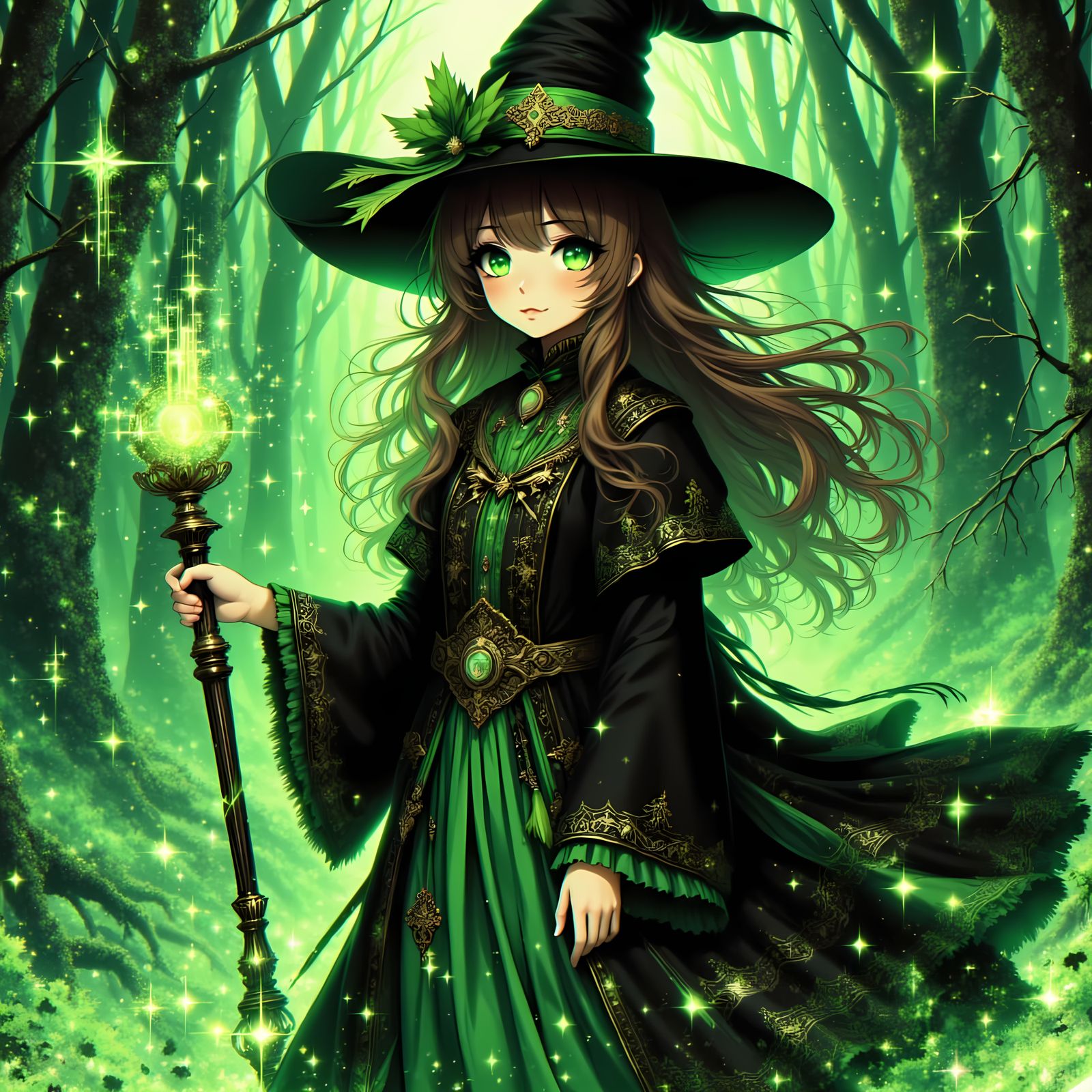 Cute Anime Caster in Eerie Zentangle Style