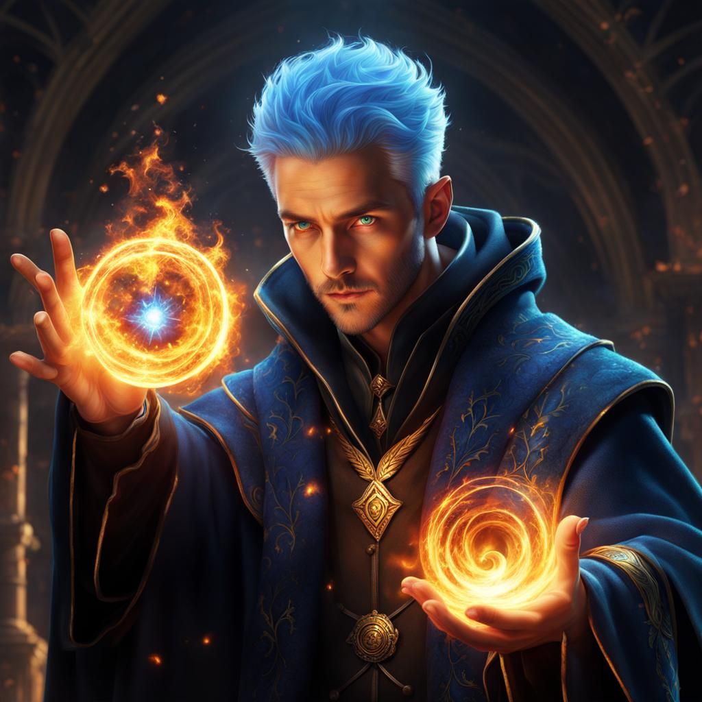 Wizard Casting Arcane Spell in Dark Academia Style