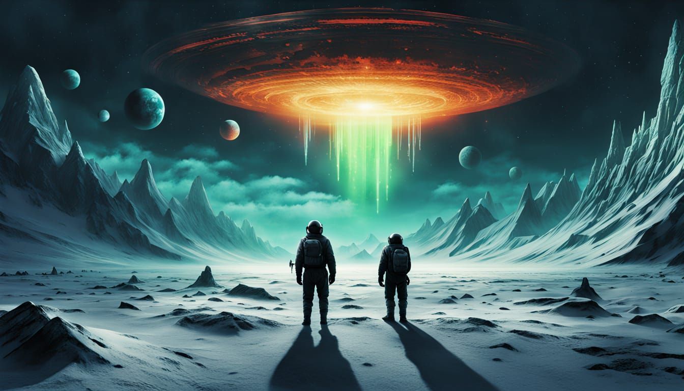 Valkyrie on Frozen Planet under Aurora Borealis