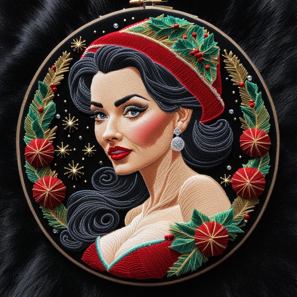 Intricate 3D Embroidery Portrait of Mother Christmas