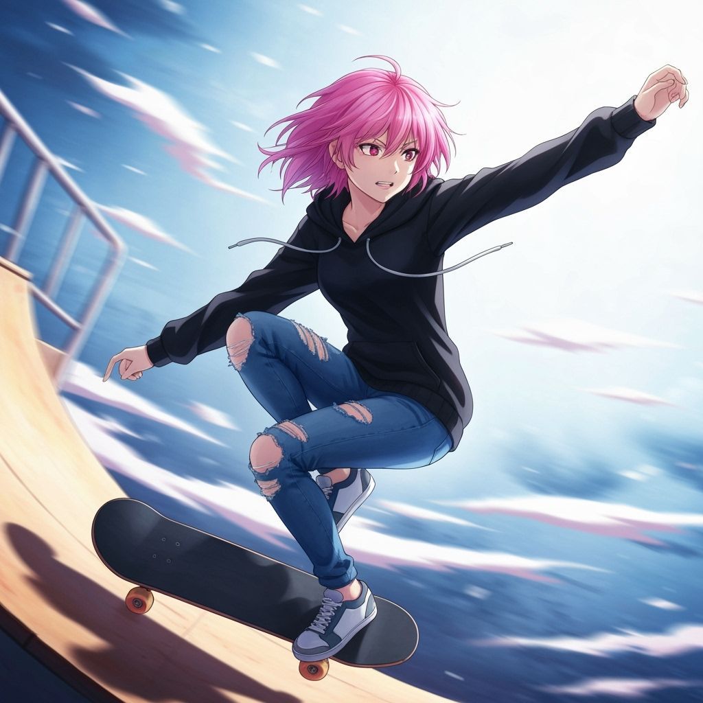 Anime Skater Girl Soars Off Ramp in Dynamic Style