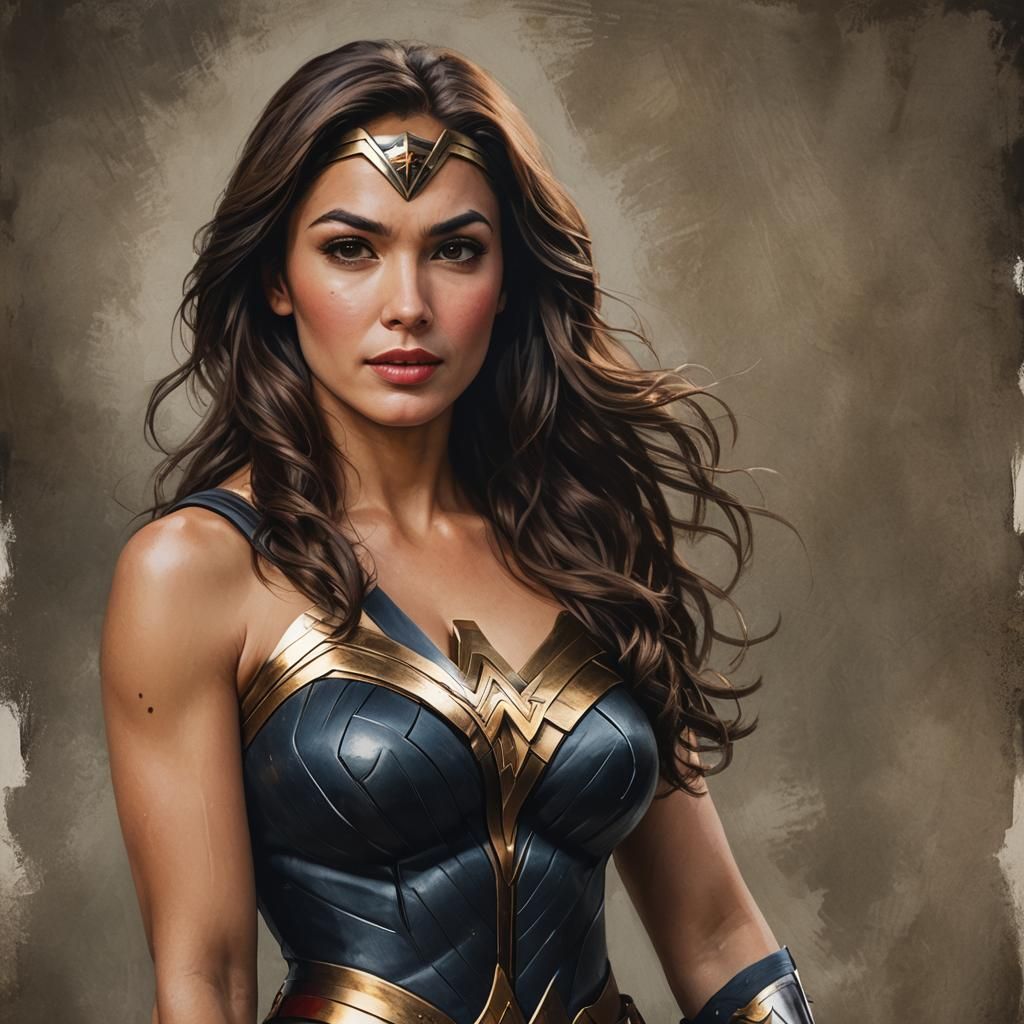 Wonder Woman Realistic Portrait with Brown Hair