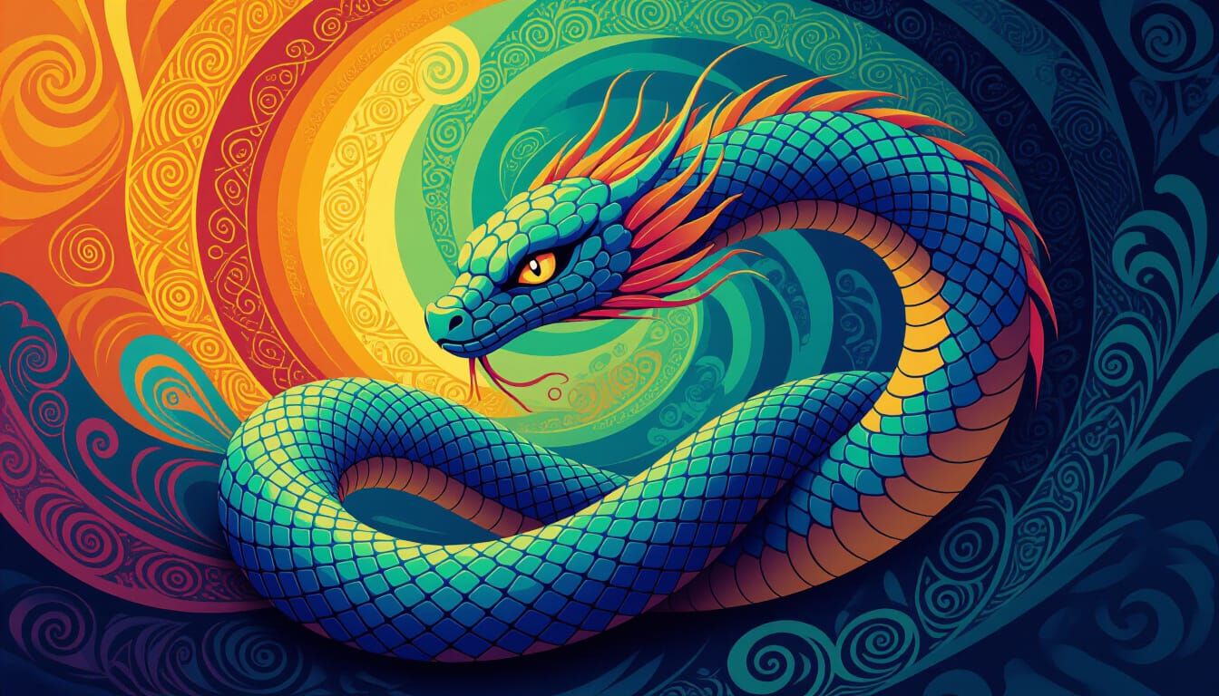 Antaboga Serpent Deity in Swirling Colors