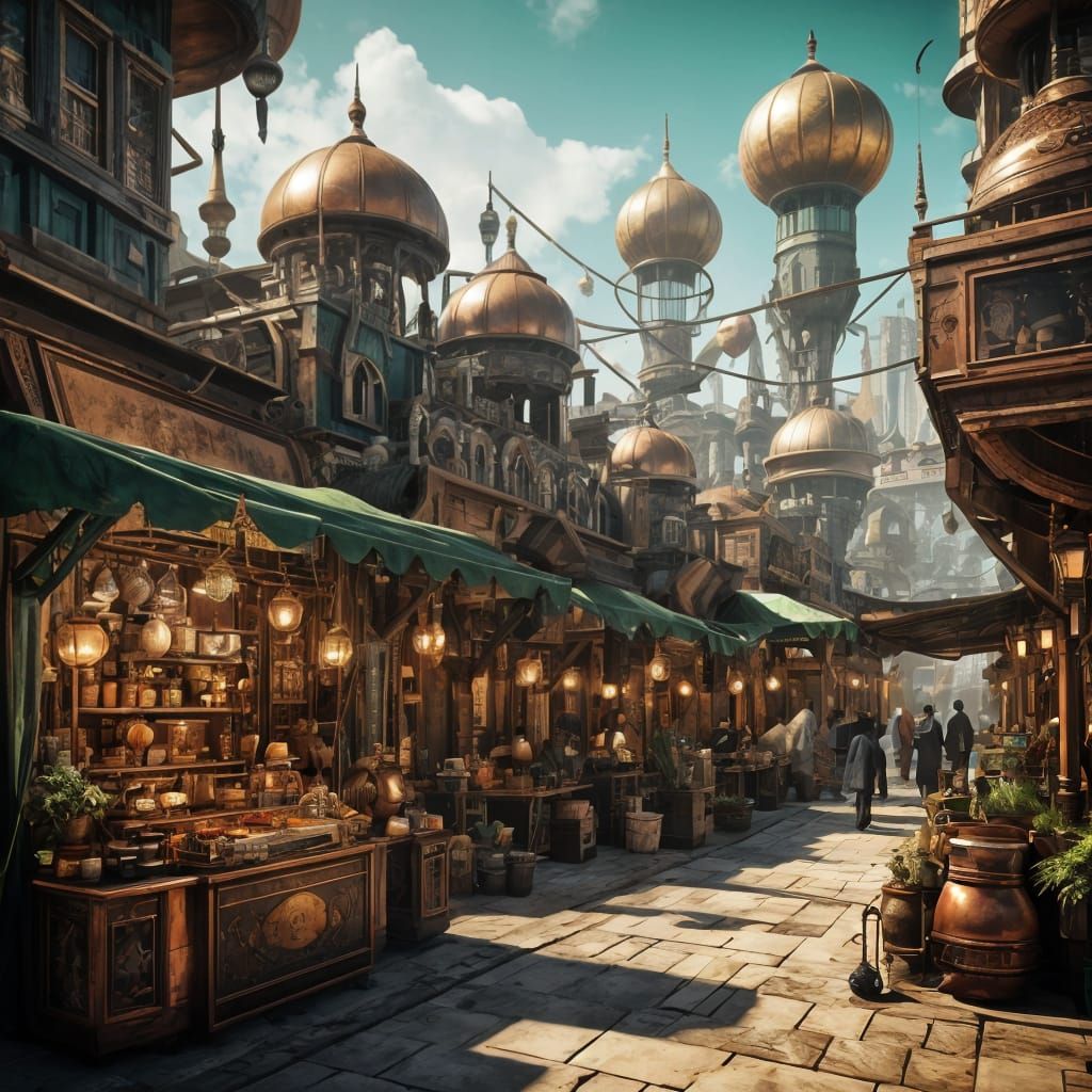 Sky-Bound Arabic Steampunk Open Bazaar