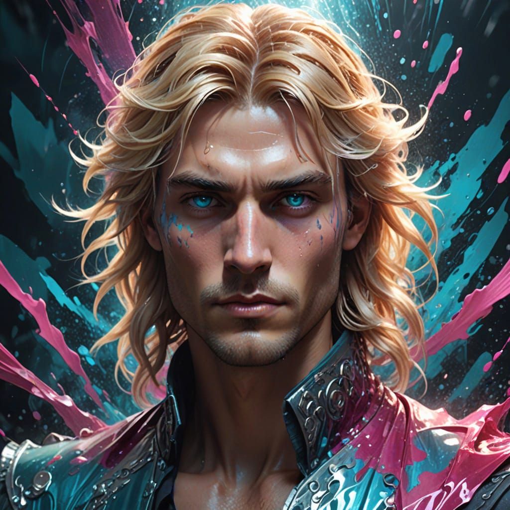 Ethereal Blond Male Figure in a Vibrant, Triadic Color Schem...