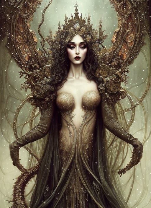 Elegant Snow Elf in Detailed Plumage Gown