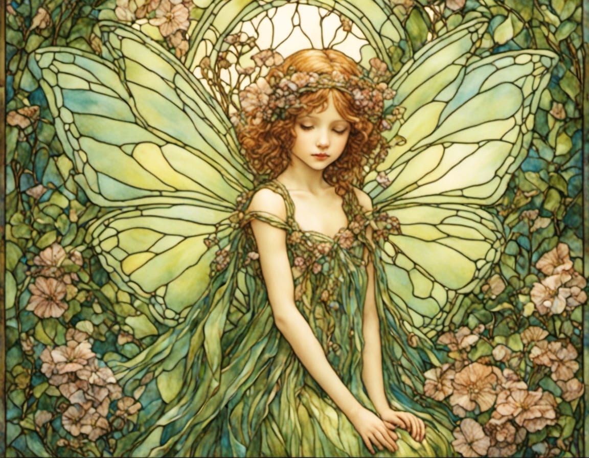 Ume Flower Fairy in Stained Glass Style