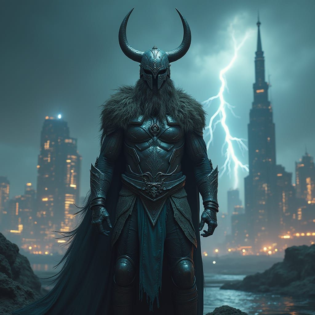 Viking Warrior in Futuristic Dystopia