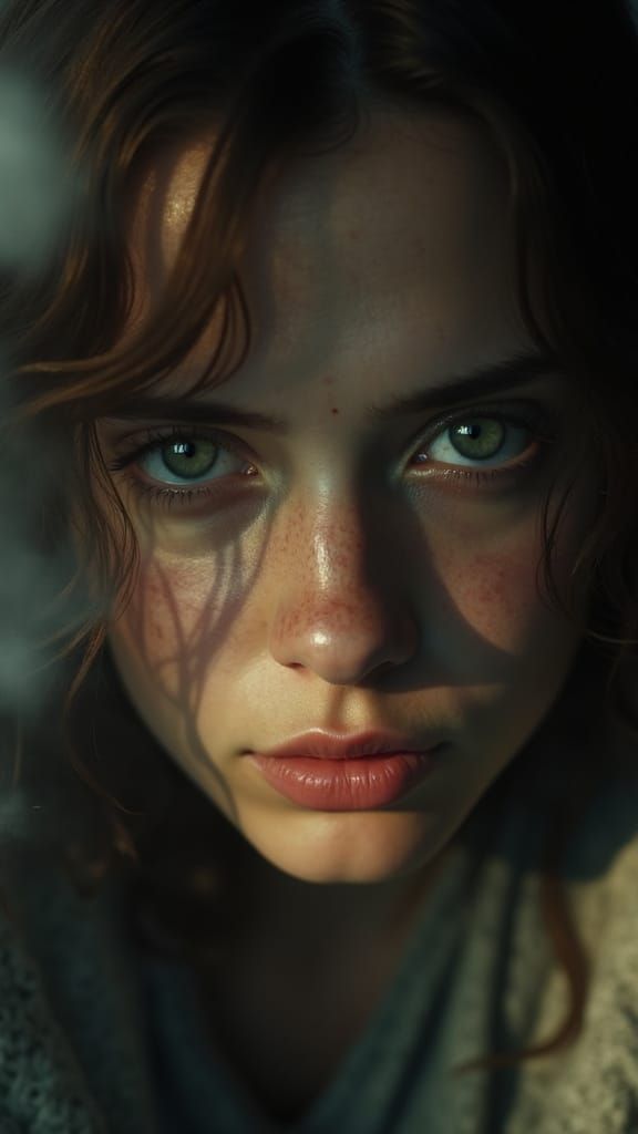 Intense Close-Up of Piercing Eyes in Cinematic Film Still