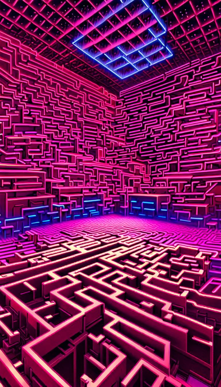 Glowing Neon Maze in 3D Fractal Art