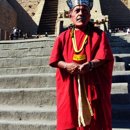 Aztec Priest on Pyramid Steps