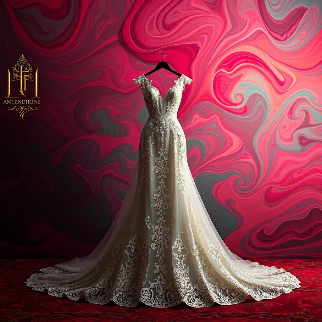 Lavish 1930s-Inspired Gown Against Opulent Backdrop in Fanta...