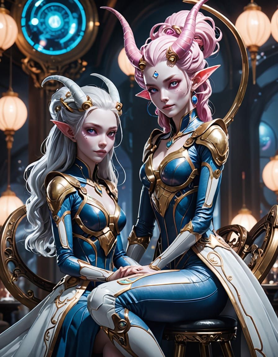 Stunning Intergalactic Alien Women on a Romantic Dinner Date