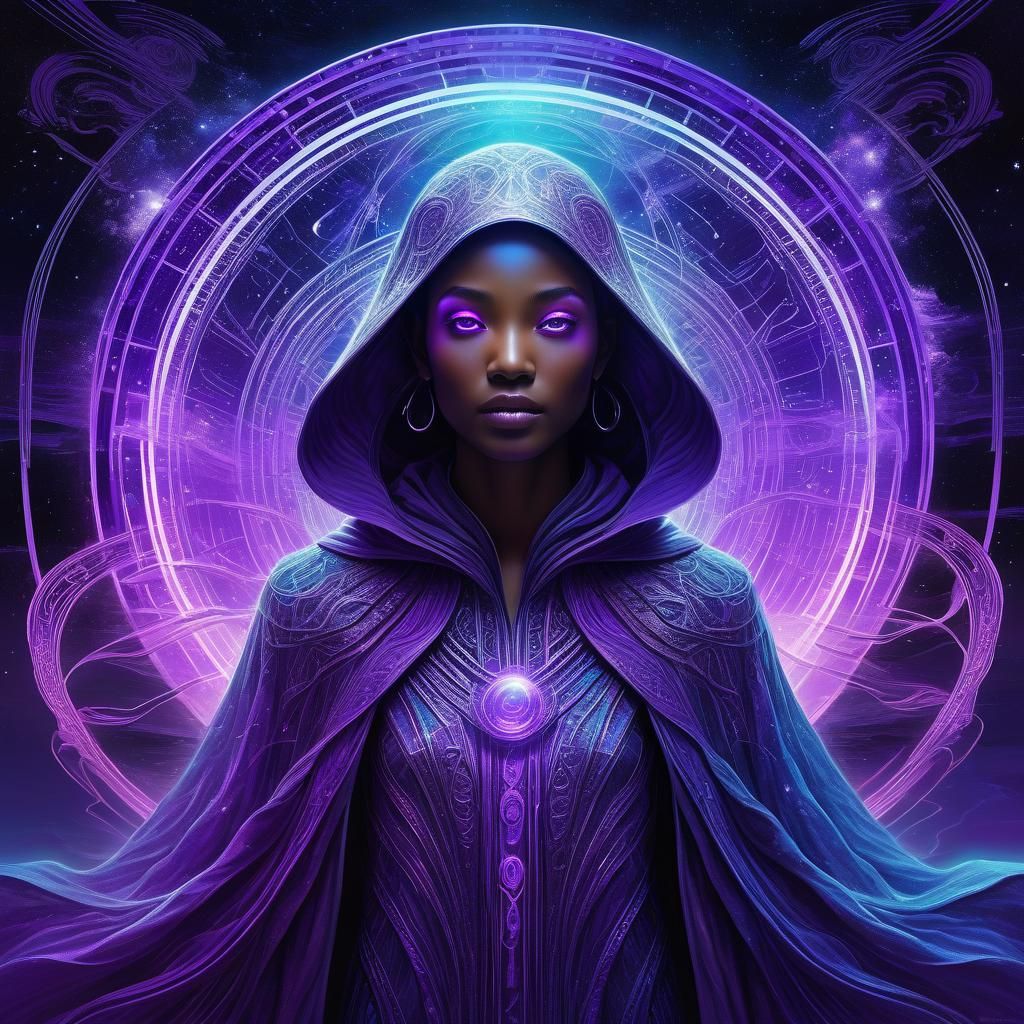 Ethereal Voyager in Violet Void: Digital Art