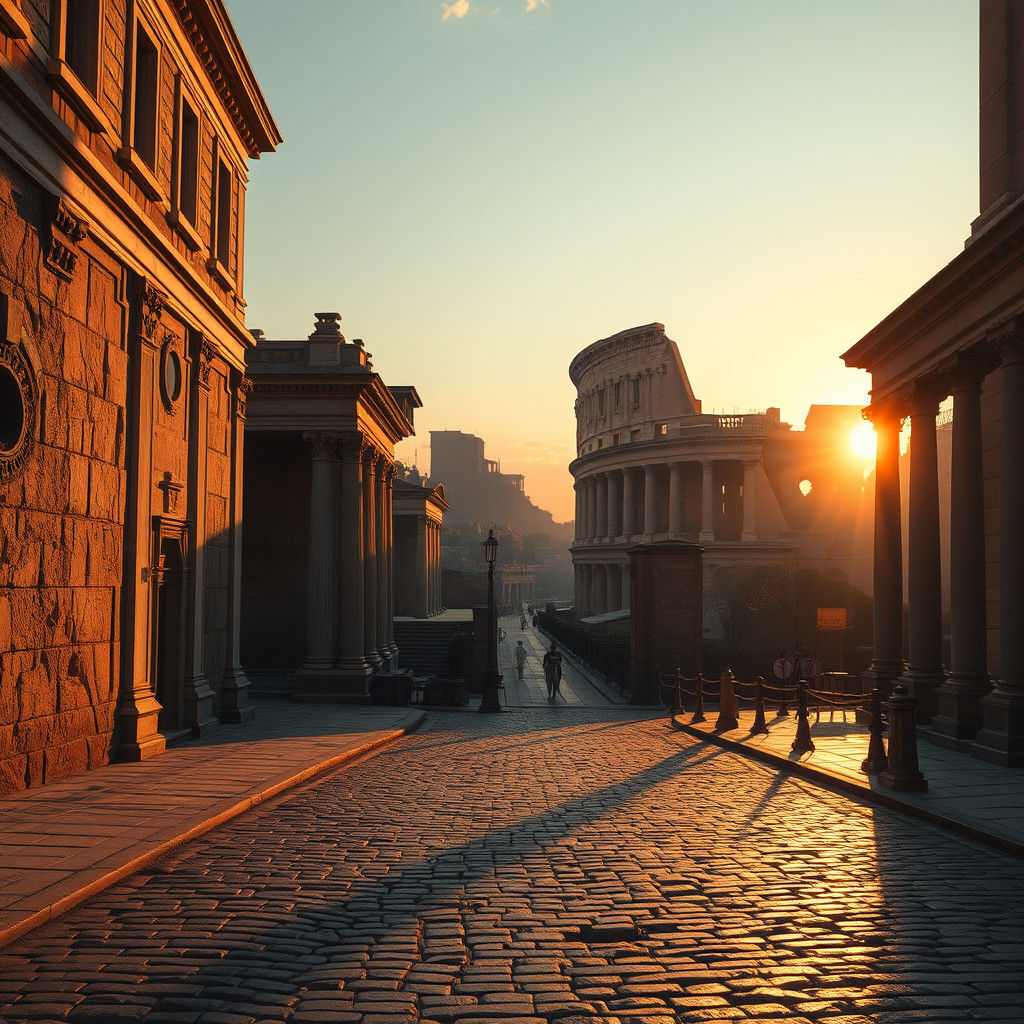 Ancient Rome at Dusk: Nostalgic Futuristic Ruins