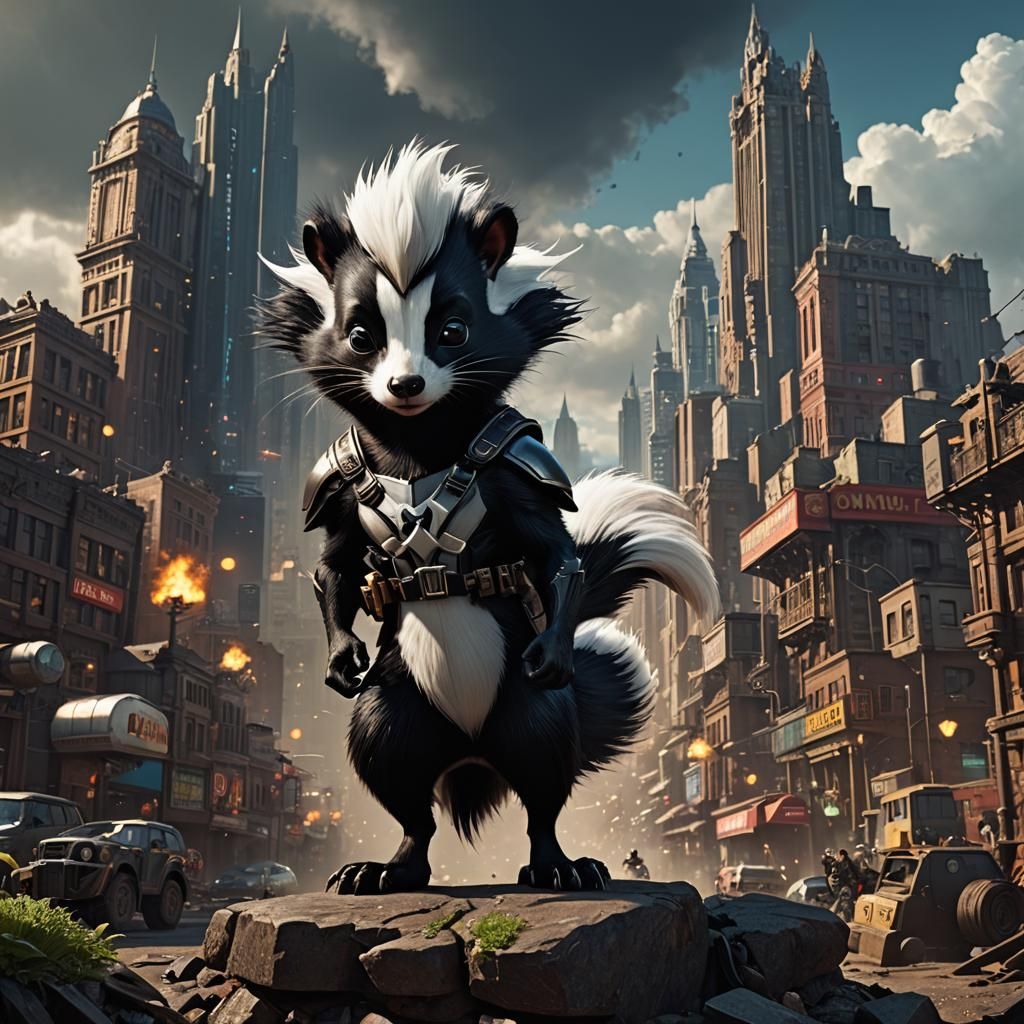 Superhero Skunk in Epic Cinematic Digital Painting