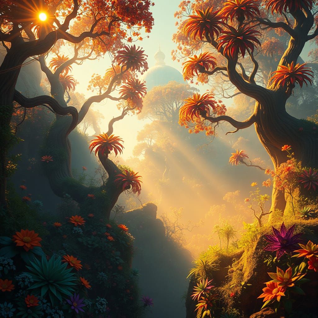 Surreal Art Nouveau Landscape with Electric Energy