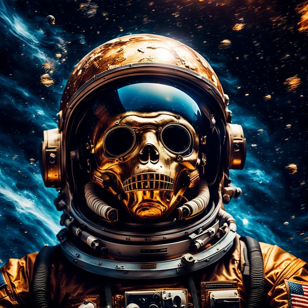 Astronaut Floating in Space with Golden Reflections