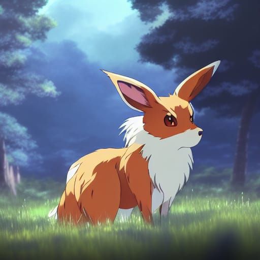 Eevee-Inspired Fox in Studio Ghibli Anime Style