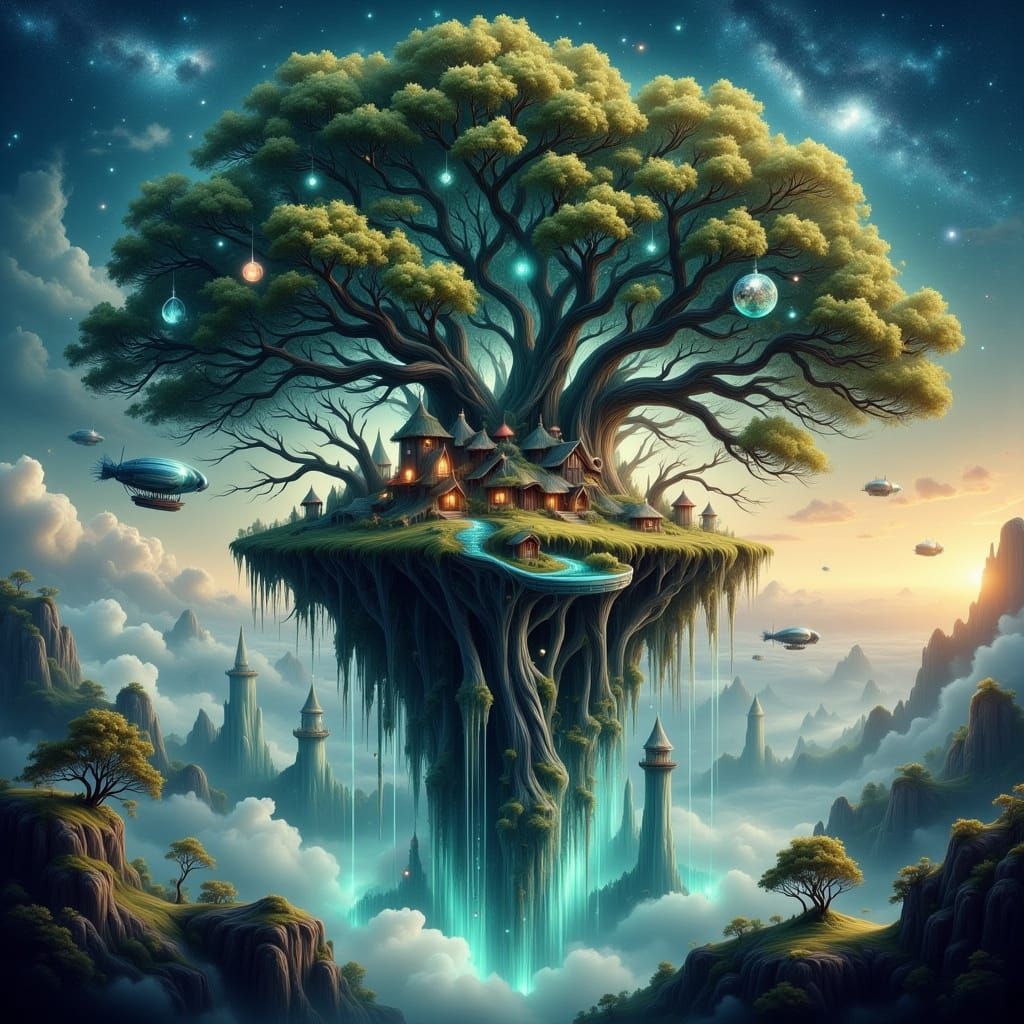 Ancient Tree Island with Glowing Roots