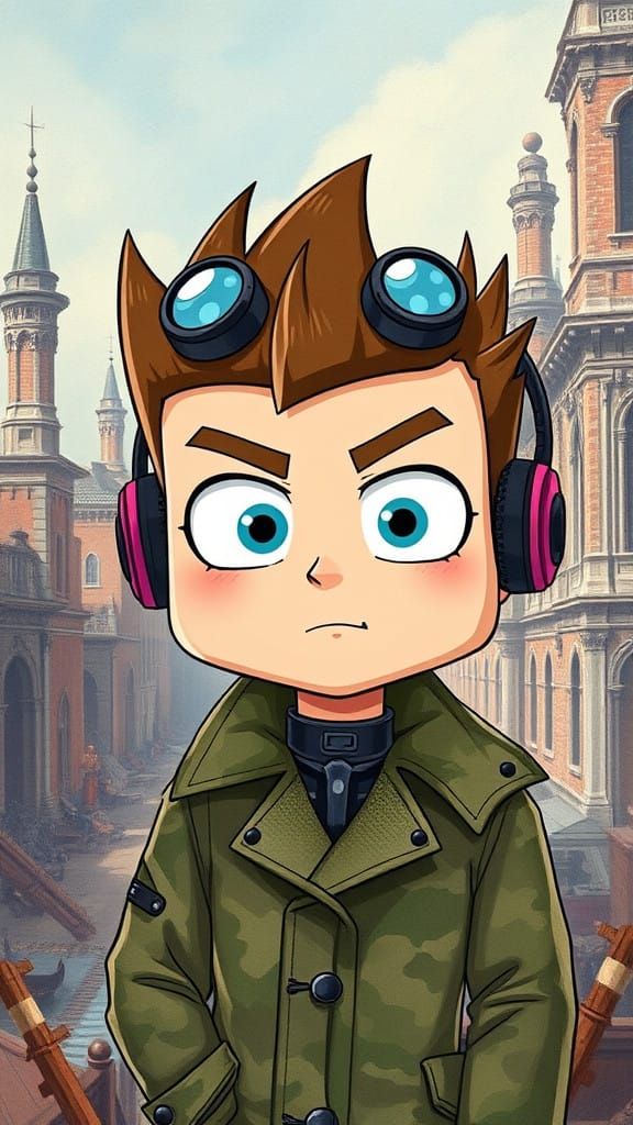 Cyberpunk Chibi Cyborg Portrait in the Style of Paul Klee