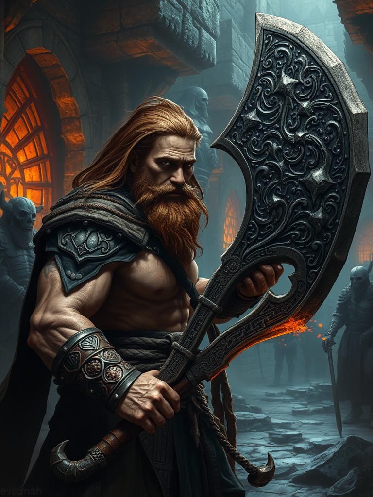 Dwarf Warrior in Dark Fantasy Dungeon Art