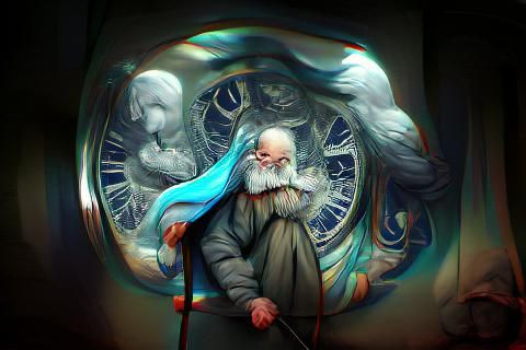 Father Time Digital Illustration in Romantic Style