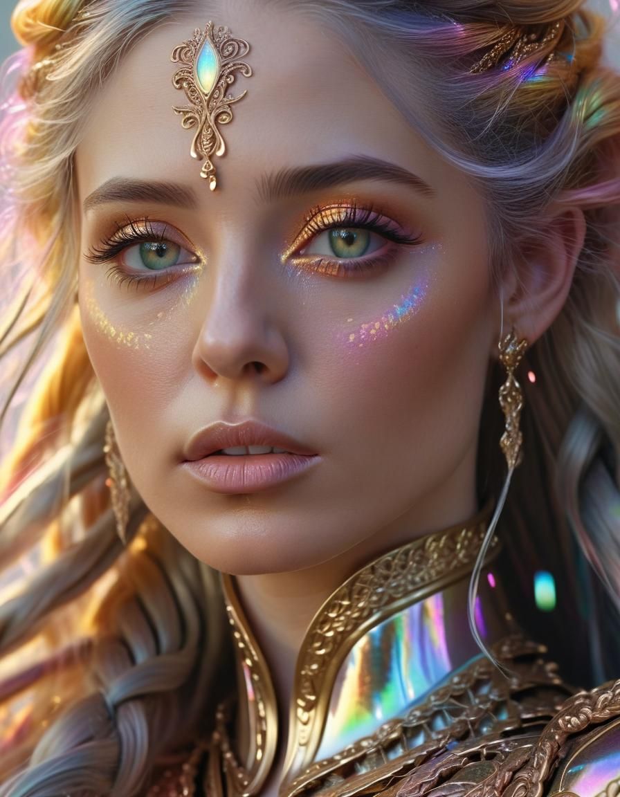 Fantasy Portrait of Woman in Iridescent Armor