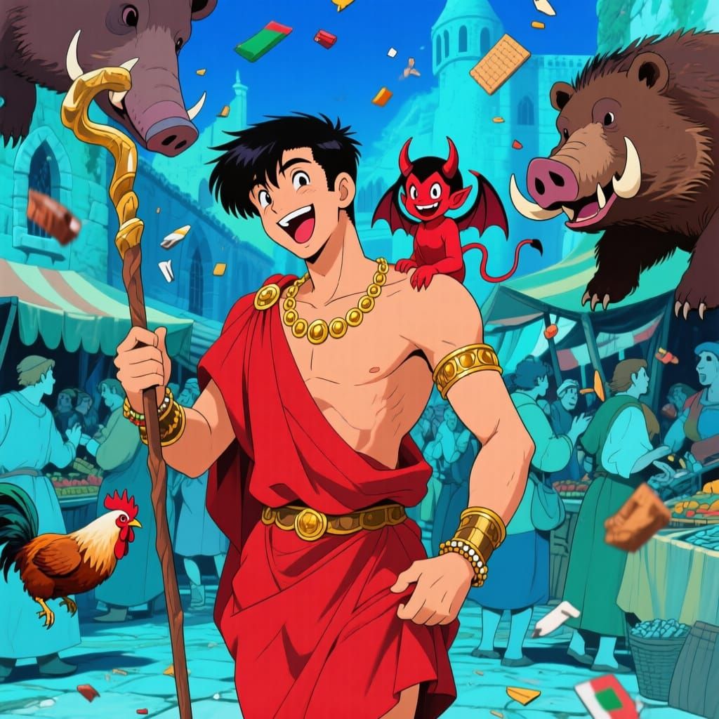 Italian Mage in Chaotic Market, Anime Style