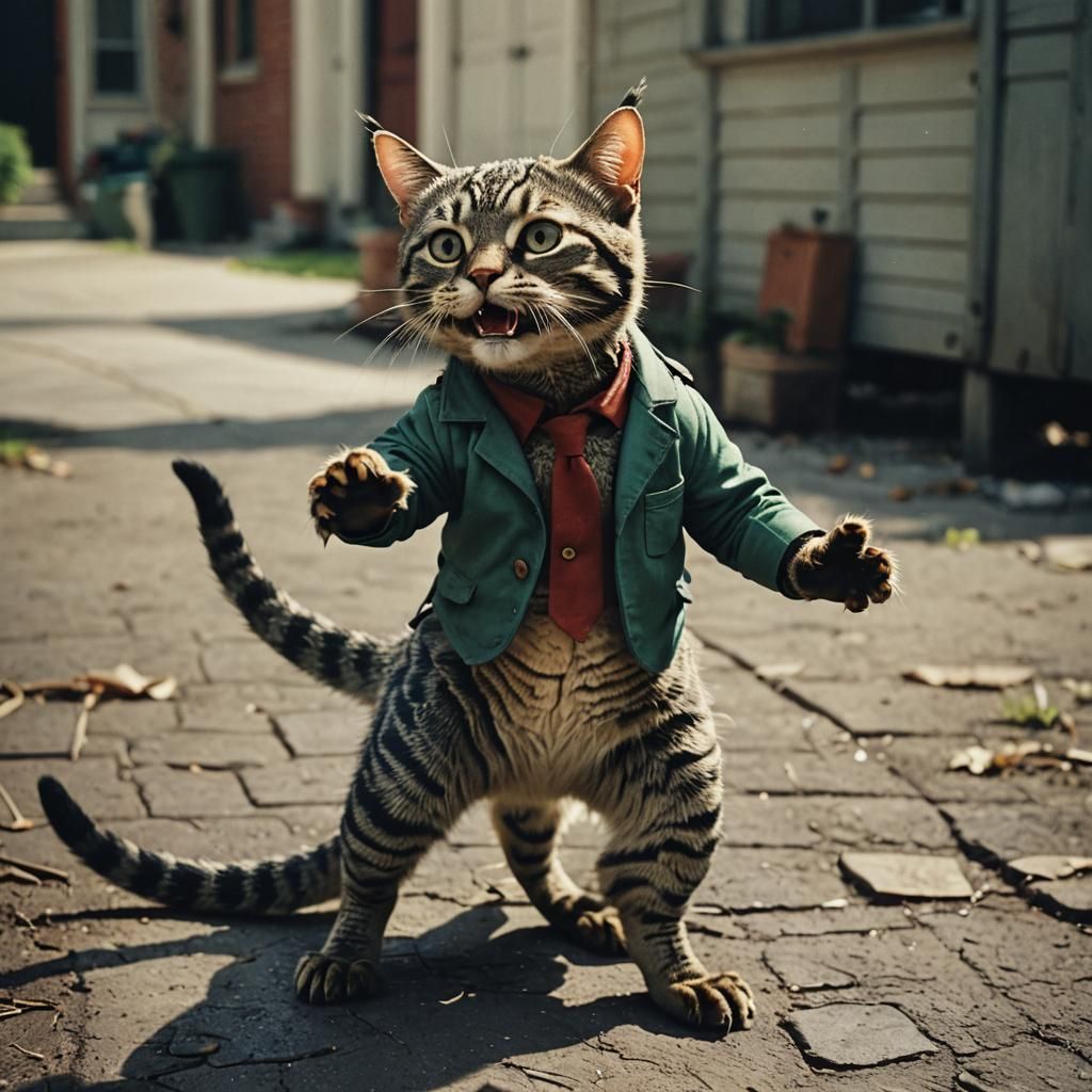 Humorous Half-Cat Person in Cinematic Style