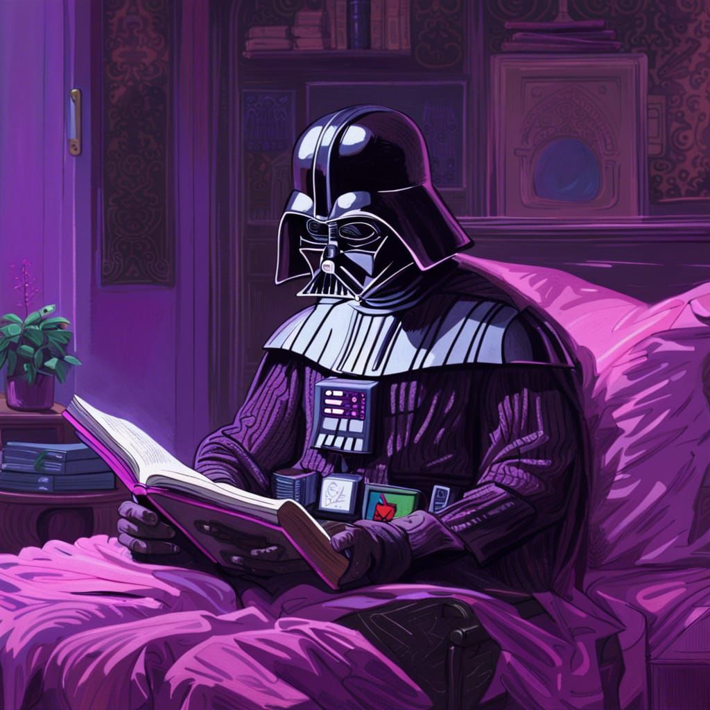 Darth Vader Reads in Cyberpunk Bedroom