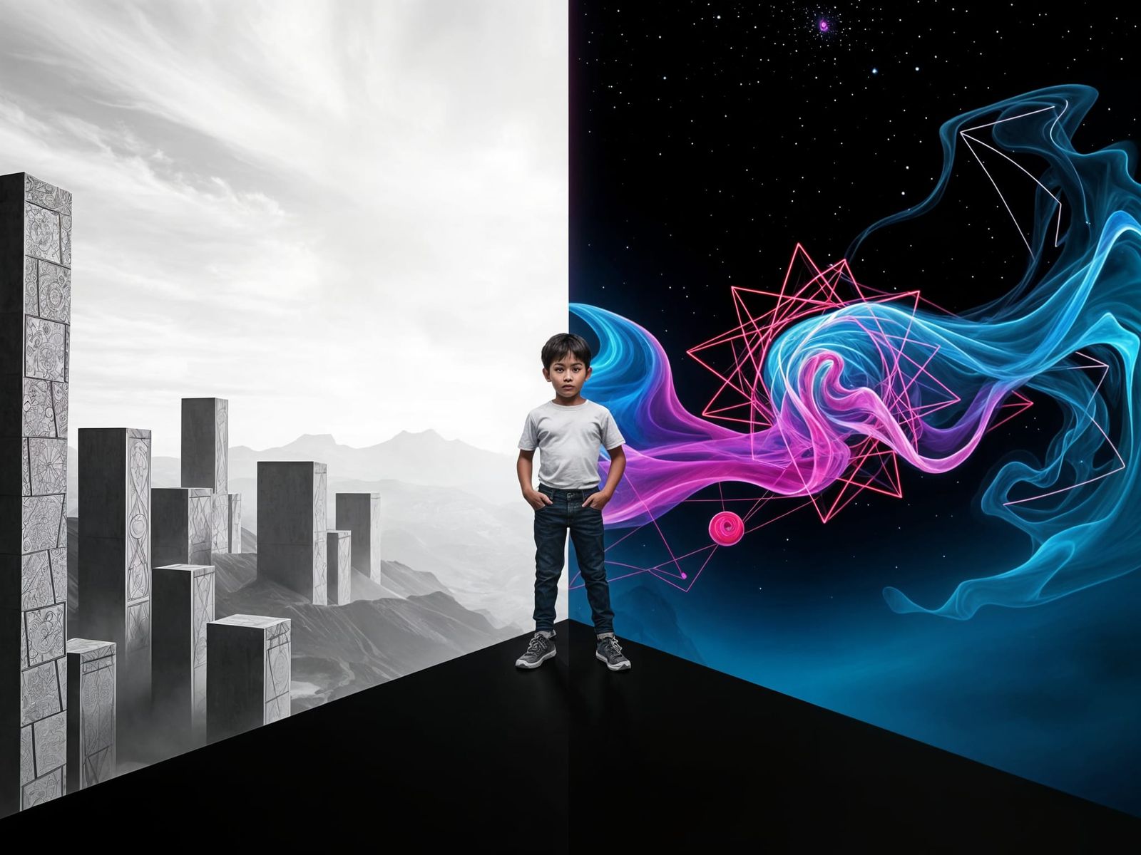 Young Boy Connects Vibrant Worlds with Sacred Geometry