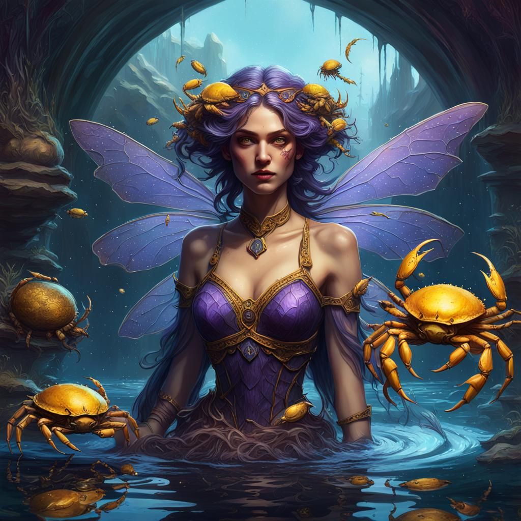 Cancer Zodiac Fairy in Dark Fantasy Style