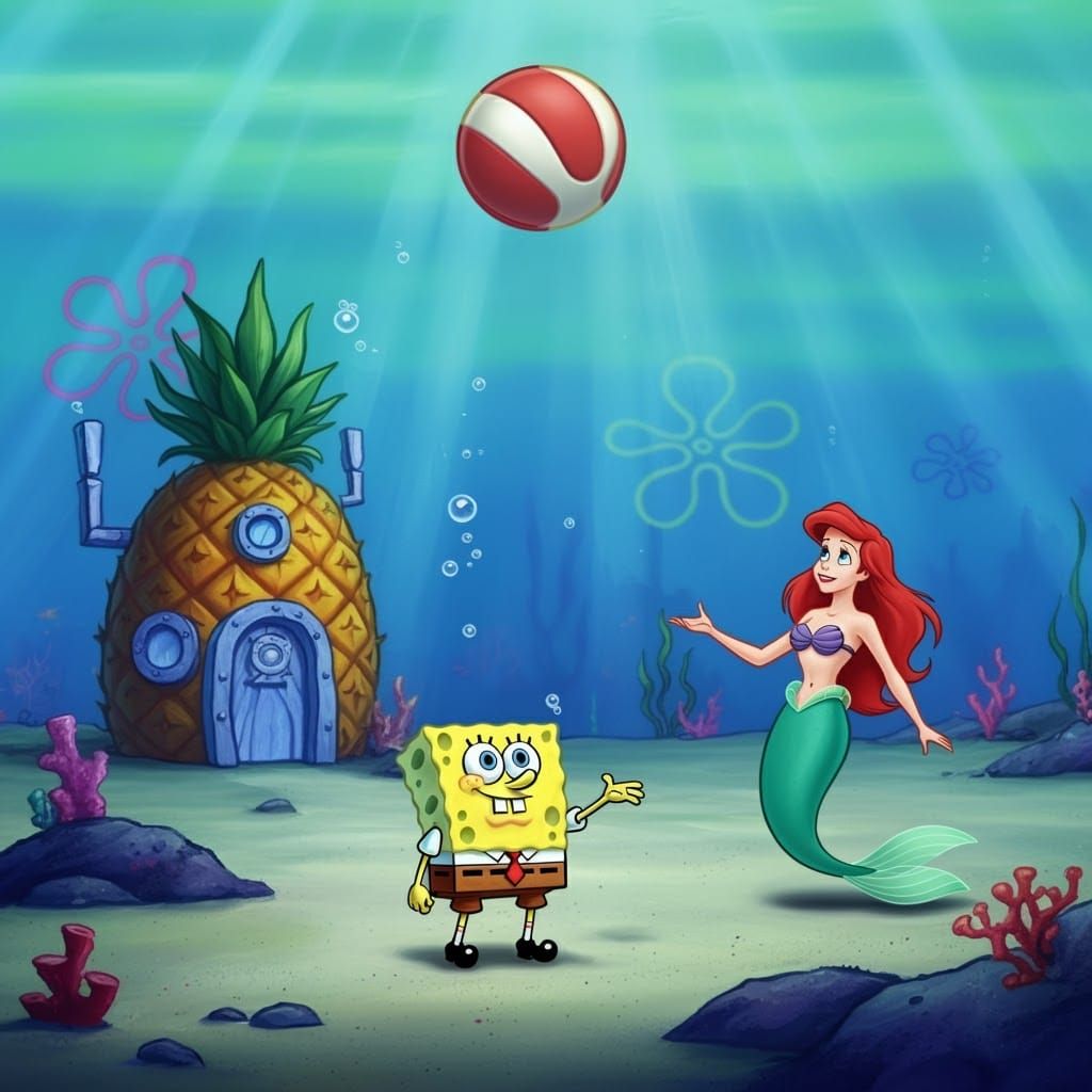 Underwater Dreamscape with Spongebob and Ariel