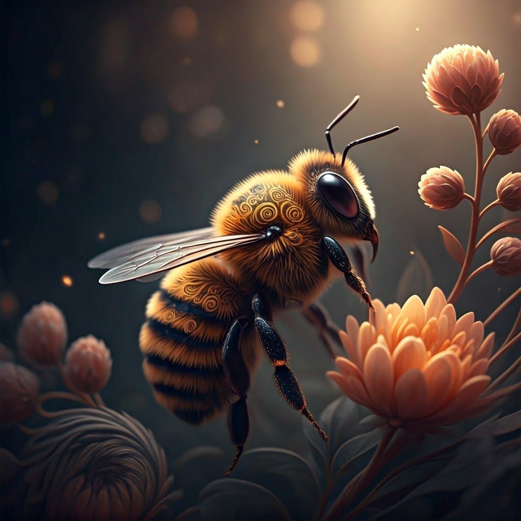 Whimsical Honey Bee in Vibrant Floral Arrangement